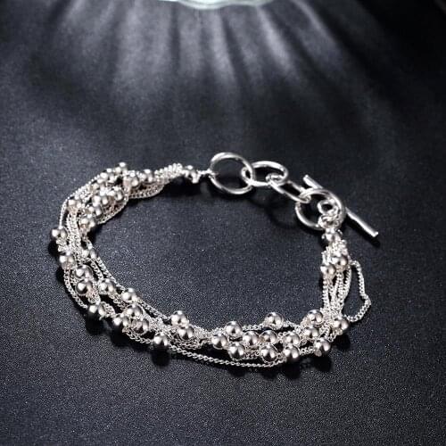 Hot charm 925 sterling silver Bracelet for woman Five-line tassel beads chain Wedding party Christmas Gifts fashion Jewelry
