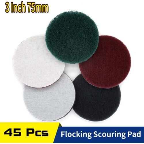 45 PCS 3 Inch 75mm 240-800 Grit Multi-purpose Flocking Scouring Pad Industrial Heavy Duty Nylon Cloth for Polishing & Grinding