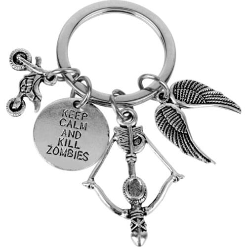 Dongsheng Fashion Jewelry The Walking Dead Cudgel & Zombie KEEP CALM AND KILL ZOMBIES Pendant Keychain Daryl Crossbow Key Chain