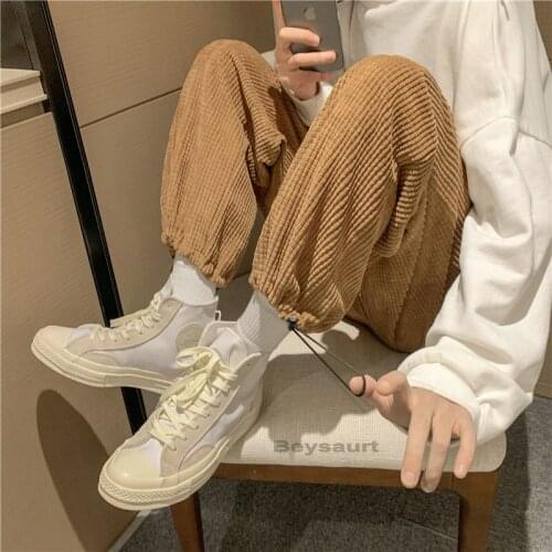 Man Casual Tie Leg Straight Pants Woman Solid Color 2021 New Oversized Trousers Man Warm Korean Streetwear Pants Femme