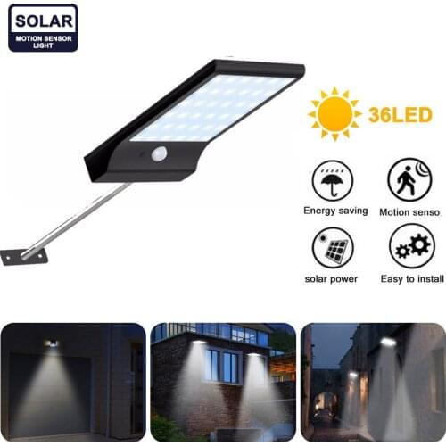 3.7V/2200mAh 36 LED Solar Wall Light Outdoor With PIR Motion Sensor 3 Modes Waterproof IP65 For Path Garage Garden Street Lamp