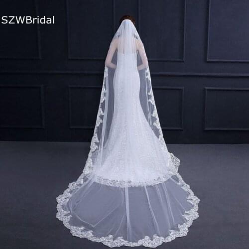 New Arrival White Ivory Wedding veils Lace Edge Cathedral Bridal veil Veu de noiva Voile mariage Wedding accessories Wesele