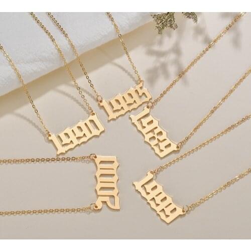 Bohemian English Number Letter Necklace Stainless Steel Chain Necklace for Women Birthday Gift Female Birth Year Necklaces