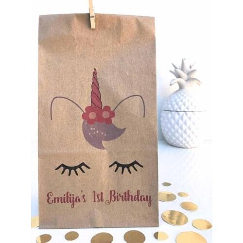 Personalized Sleepy Unicorn first birthday baby Shower popcorn candy Buffet lolly bags Gender Reveal Bakery Cookie goody gift