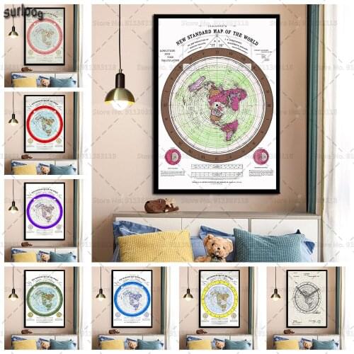 Posters and Prints 1892 Flat Earth Map Movie World Map Modern Wall Art Pictures Poster Canvas Painting for Home Decoration