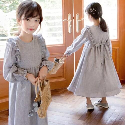 Teen Girls Striped Long Sleeve Dress 2021 Spring and Autumn Girls Loose College Dress Wedding Party Dress6 8 10 12