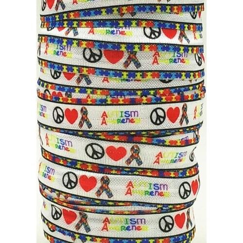 Q&N ribbon wholesale/OEM 5/8inch 15mm 160301009 peace love heart folded over elastic FOE for hair tie free shipping