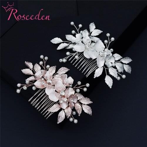 Promotion Gold Silver Color Leaf Flower Wedding Headpiece Crystal Rhinestone Brides Hair Comb Hair Jewelry RE3895