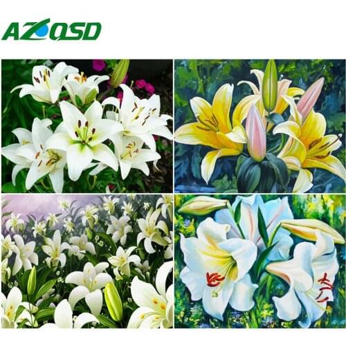 AZQSD DIY Coloring By Numbers Lily Picture For Living Room Home Decoration Unframe Paint By Numbers Flower Handmade Gift