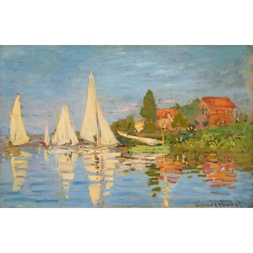 Handmade Landscape Art Oil Painting on Canvas for Home Decor Regates at Argenteuil by Claude Monet Painting Replica High Quality