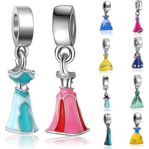 Silver Beads Charms European Lovely Princess Dress Dangle Pendant Women Diy Bracelets & Bangles Jewelry 10 Styles