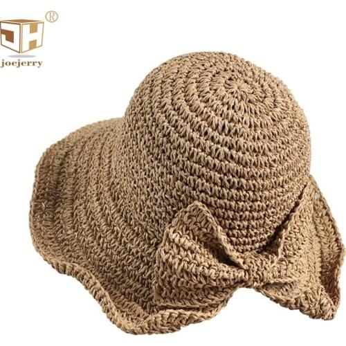 Bow Sun Hat Crochet Straw Bucket Hat Fisherman Beach Caps For Women Summer 2021New