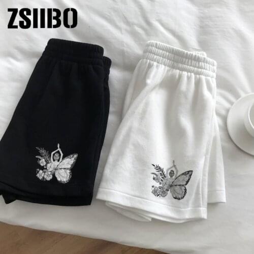 Elastic waist casual beach party Korean clothing size high butterfly print sports shorts female summer