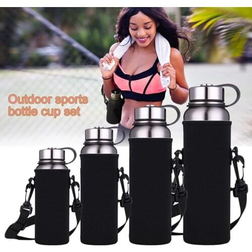 Sports Water Bottles Carrier Bag W/Strap Neoprene Water Holder Shoulder Strap Black Bottle Carrier Insulat Bag