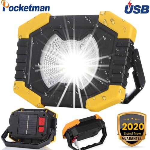 100W Led Work Light 180 Degrees Adjustable Lanterns Built-in Battery Spotlight Rechargeable Solar energy for Outdoor Camping