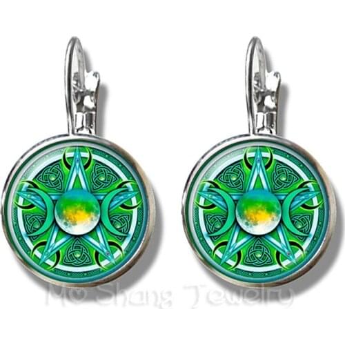 Triple Moon Goddess Wicca Pentagram Magic Amulet Talisman Women Earrings Tibetan Vintage Jewelry Gift For Family Talisman