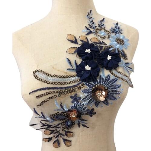 Sequins Embroidery Lace Applique For Dinner dress Clothes Diy 3D Flower Lace Collar Neckline Decorate Sewing Womens Patches