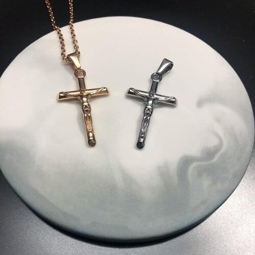 Gold Jesus Cross Pendant Necklace Stainless Steel Crucifix Cross Necklace Men Pendant Jewelry Religious Christian Necklace Gift