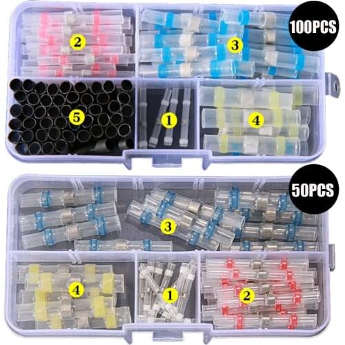 100Pcs/50Pcs Waterproof Seal Heat Shrink Solder Wire Connector Shrinkage Solder Sleeve Tube for Motorcycle Car Cable Connect