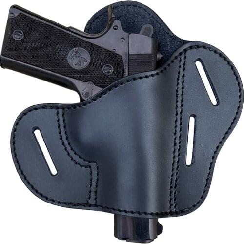 1911 Holster OWB Leather - Fits All 1911 Style Handguns - 3 Slot Pancake Style Belt Holster - Handmade - Outside Waistband Carry