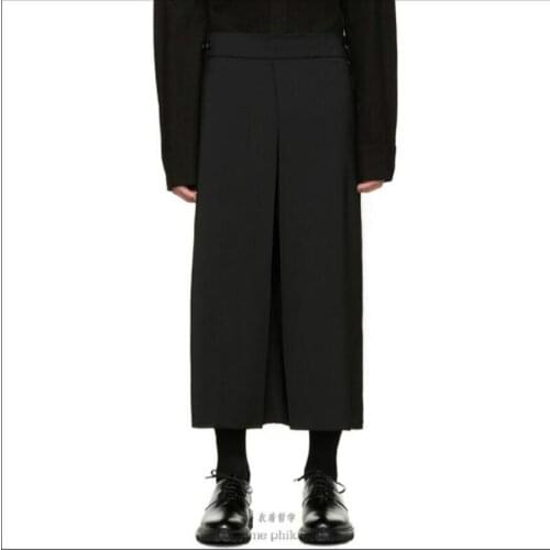 27-44 New 2020 Mens Clothing Black Casual Loose Wide Legs Pants Hair Stylist Personality Culottes Plus Size Singer Costumes
