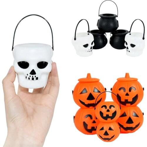 3/6pcs Halloween Candy Bucket Pumpkin Skull Witch Cauldron Plastic Bucket Trick Or Treat Kids Favor Package Halloween Decoration