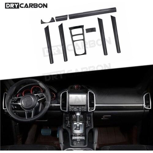 9 PCS Car Central Console Dashboard Gear Panel Door Dry Carbon Fiber Trim Strip Covers Fit for Porsche Cayenne 2011- 2020