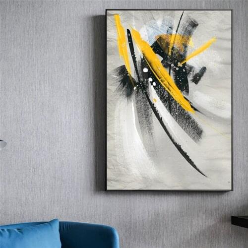 Abstract Yellow Feather Oil Paintings Print on Canvas Art Posters and Prints Modern Graffiti Art Wall Pictures Home Decor Cuadro