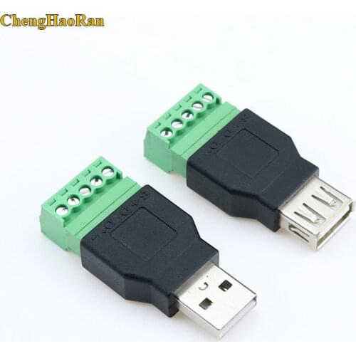 ChengHaoRan 1PCS USB 2.0 Type A Male/Female to 5P Screw w/ Shield Terminal Plug Adapter Connector