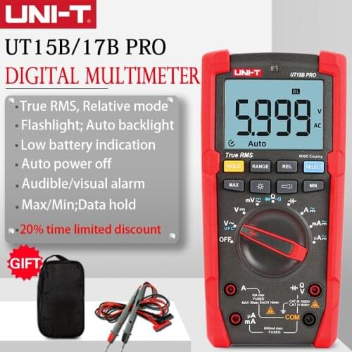 UNI-T UT15B UT17B Pro True RMS Digital Multimeter Auto Range Tester 60Mohm Anti-burn VFC Hz Capacitor Resistor Multi Meter
