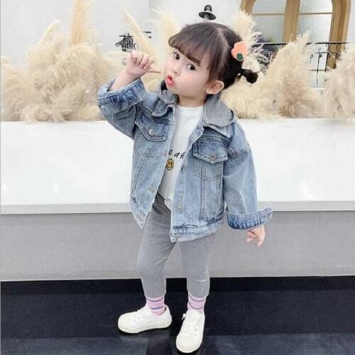 Spring Autumn Kids Clothes Denim Coats For Children Baby Cartoon Hooded Jackets For Girls Outwear Fashion Jeans Tops