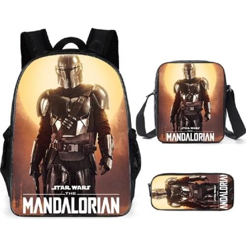 Disney Mandalorian Wars School Bags Set 3Pcs Star Wars Backpack Teen Boys Girls Students Book Bag with Pen Case Primary Mochilas