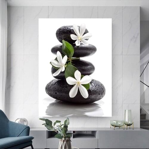 Diy Diamond Embroidery Zen meditation stones and white flowers Diamond Painting 5D Diamond Mosaic Full Round Square drill Decor