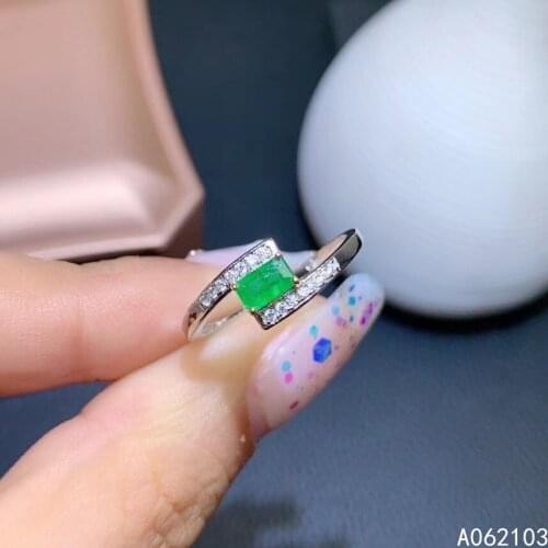 KJJEAXCMY fine jewelry 925 sterling silver inlaid natural emerald Womens fashion beautiful square adjustable gem ring support d