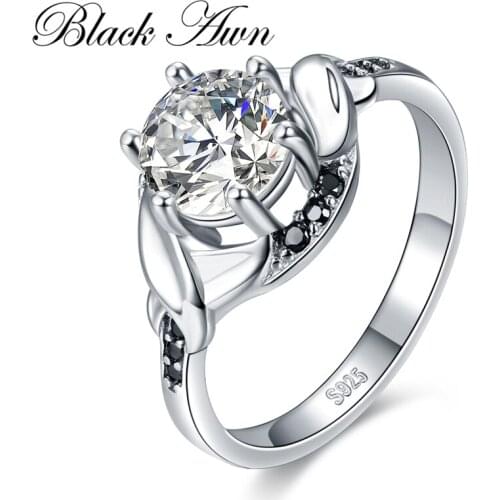 [BLACK AWN] 925 Sterling Silver Ring Trendy Engagement Rings for Women Round Female Bague Sterling Silver Jewelry G076