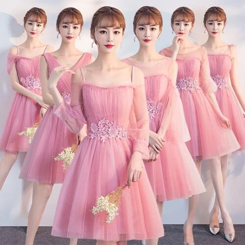 Beauty Emily A line Lace Dark Pink Bridesmaid Dresses 2019 Short for Girl Plus Size Wedding Party Prom Girl Guest Dresses