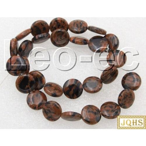 Natural 14mm round coin Blue Gold sand Stone Loose Beads for Jewelry Making Strand 15" DIY v1654