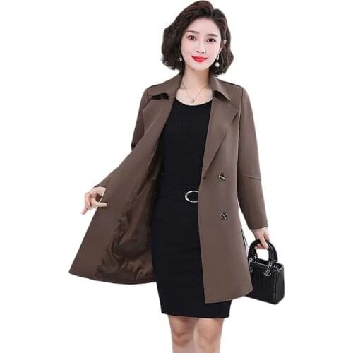 New Spring Autumn Women Jacket Windbreaker With lining Solid Double Breasted Female Windbreaker Coat Mid Long Ladies Tops R1433