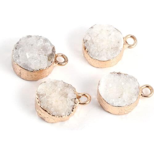 LE SKY Natural Stone Trendy Round Agates Crystal Bud Pendants for Jewelry Making DIY Necklace Size 12x16mm