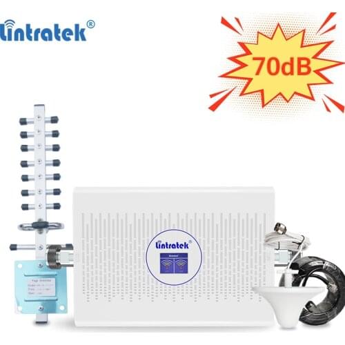 Lintratek 3G 4G Repeater 1800 2100 MHz Signal Booster AGC 70dB Cell Phone Signal Amplifier 3G 2100 GSM 1800 23dBm KW23C-DW