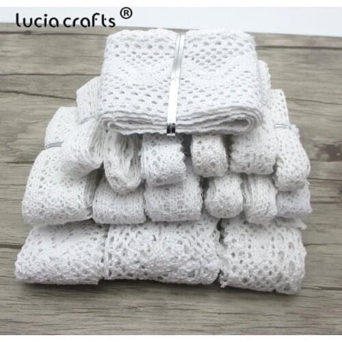 Lucia crafts 2/6yards/lot White Cotton Lace Fabric Embroidered Net Lace Trim Ribbons Handcrafts Sewing DIY Decoration N0203