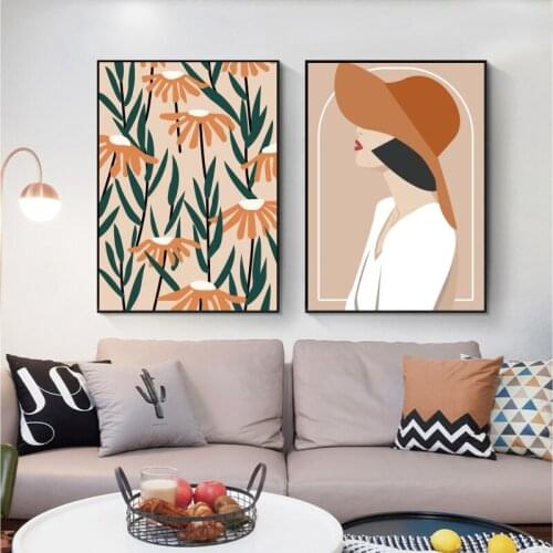 Fashion Girl Abstract Plants Poster Canvas Painting Vintage Art Wall Picture Print For Living Room Bedroom Nordic Decoration