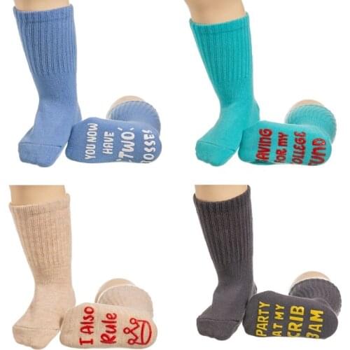 Newborn Infant Baby Long Floor Socks Winter Cotton Anti-Slip Silicone Grip Funny Quotes Letters Toddlers Stockings Hosiery Showe