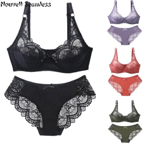 New Sexy 34 36 38 40 42 44 BCDE Cup Hollow Out Lace Bra and Panty Sets For Women Ultra-Thin Underwear Plus Size Lingerie