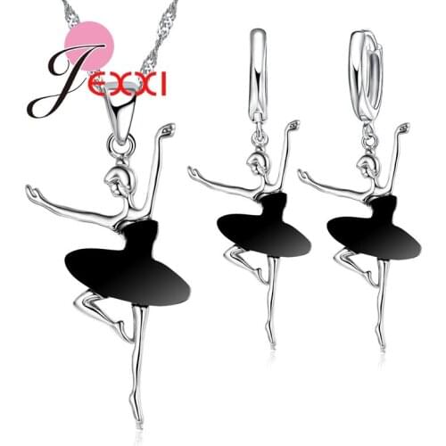 New Arrival 925 Sterling Silver Jewelry Set for Wedding Party Ballet Girls Necklace Earring Jewelry Set Women Gift