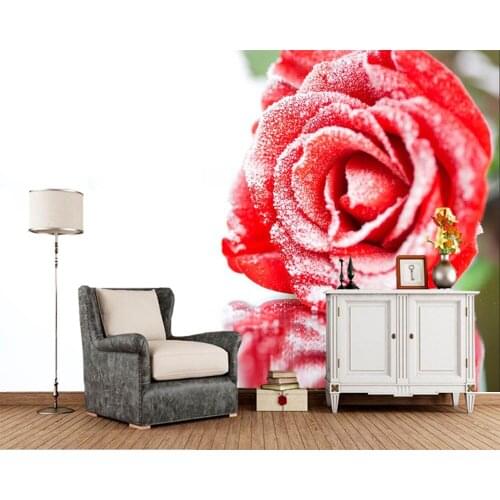 Papel de parede Roses Closeup Red Snow Flowers photo wallpaper,living room bedroom TV background kitchen wall papers home decor