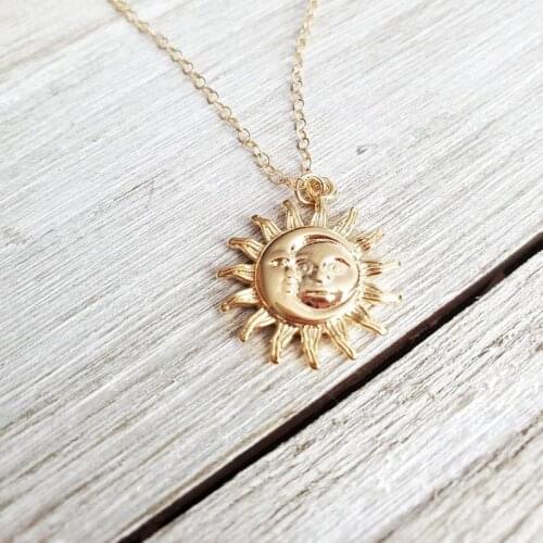 Rose Gold Moon and Sun Charm Sunburst Necklace Bohemia Jewelry Stainless Steel Chain Friendship Necklace Best Friend Gifts Bff