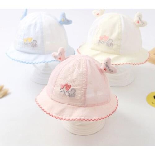 2021 Spring Autumn Cute Baby Bucket Hats Outdoor Sun Hat for Infant Girls Pink Cotton Fisherman Cap with Mesh 0-6M
