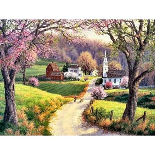 Country Landscape Diamond Painting Home Decoration Tree Plant Mosaic Sticker Diamond Embroidery Handmade Gift Wall Picture Art