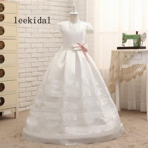 Cap Sleeves Formal Flower Girl Dresses Girls First Communion Dresses Ball Gown Kids Princess Pageant Wedding Children Dress